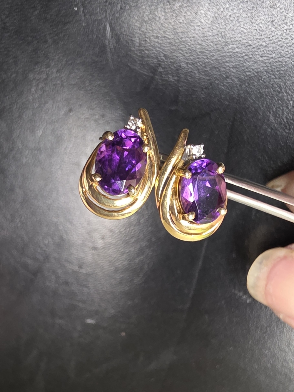 14k Gold Teardrop Amethyst & Diamond Earrings